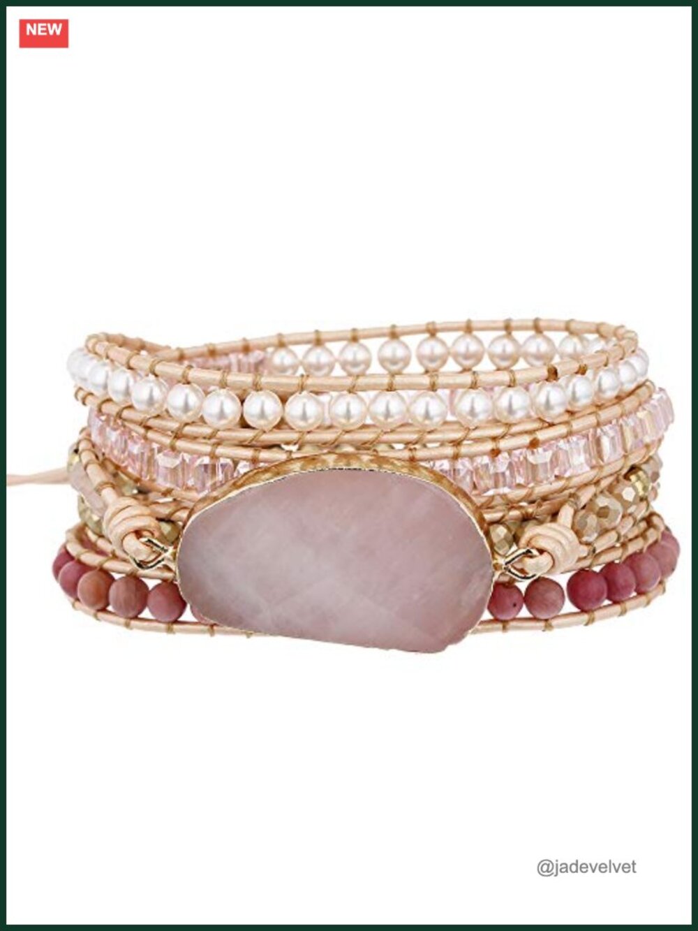 Handcrafted Natural Stone Crystal Wrap Bracelet, Rose Quartz, Boho Style, 5 Wrap
